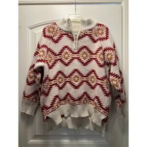 Simply Southern Men’s 1/4 Zip Cozy Knit Aztec Oversized Sweater Size L Beige Red